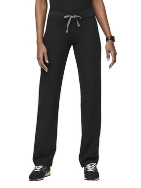 Figs Livingston Black Straight-Leg Drawstring Scrub Pant with Gray Tie